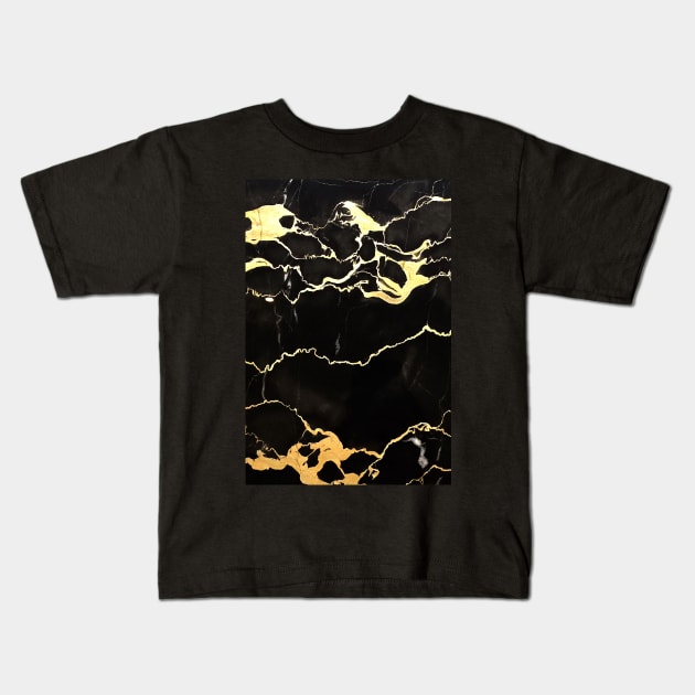 Black Gold Marble Kids T-Shirt by vintage-glow